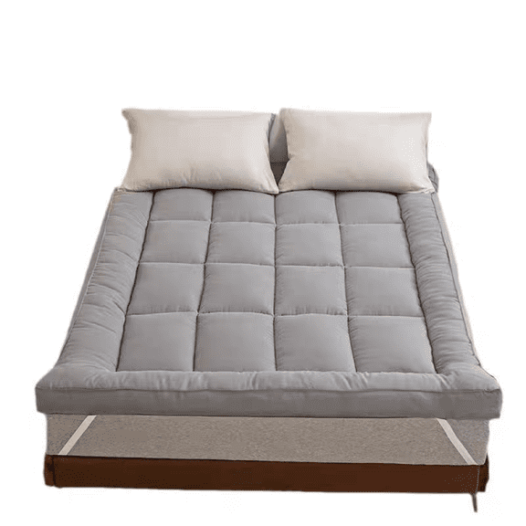 FUNA Gray King Size Cotton Mattress Topper Pad Ultra Soft Skin-Friendly Warm Quiet Bed Cushion for All Season Bedroom Sleeping Comfort