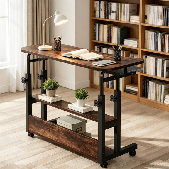 FUNA Height Adjustable Mobile Desk with Wireless Charging & USB PortsRolling Laptop Desk with Sliding Keyboard Tray