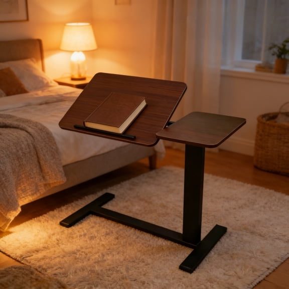 FUNA Height Adjustable Tilting Laptop Desk with Lockable Casters for Home Office Bedside