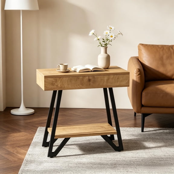 FUNA Modern Minimalist Wood Side Table Stable A-Frame End Table with Adjustable Foot Pads for Living Room Bedroom Study