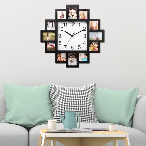 FUNA Photo Frame Collage Clock 12 Photo Slots Wall Mounted Farmhouse Decor for Living Room Bedroom Kitchen