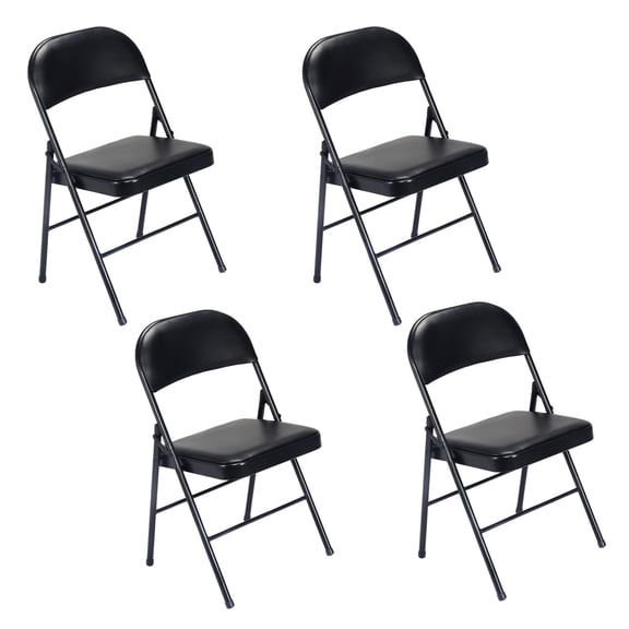 FUNA Set of 4 Black Foldable Chairs Iron Frame Sponge Padded PVC Chairs for Exhibition Reception Home Use
