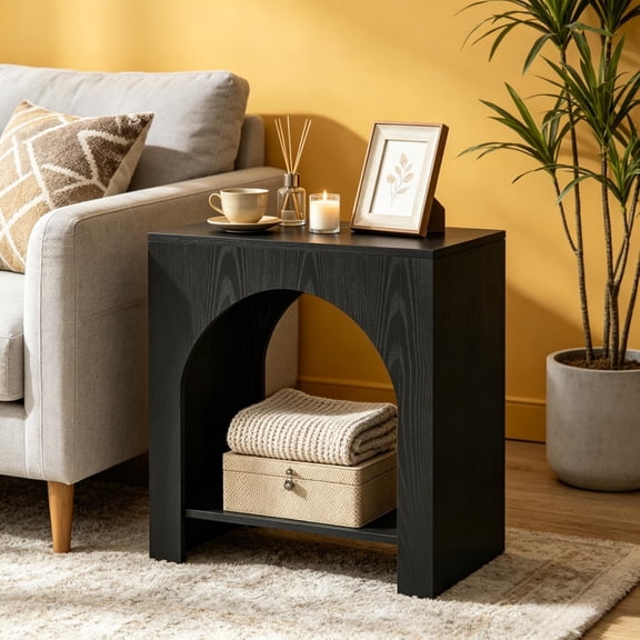 FUNA Simple Cube Wooden Side Table Compact Smooth Finish End Table with Open Shelf for Living Room Bedroom Home Decor