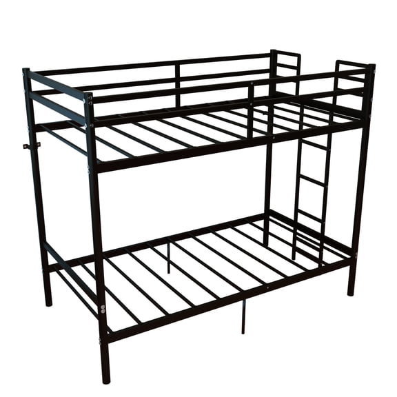 FUNA Twin Over Twin Metal Bunk Bed Convertible Split Design with Ladder & Full High Guardrail Noise-Free Black Bed Frame No Box Spring Needed