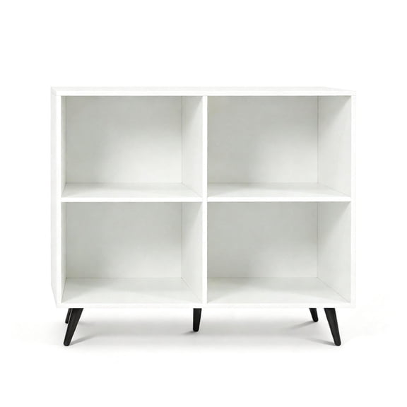 FUNA White 4-Cube Open Storage Bookshelf Freestanding Cube Organizer with Metal Legs & Anti-Tip Kit