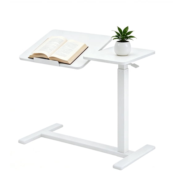 FUNA White Mobile Adjustable Standing Desk Tilting Tabletop with Casters for Home Office
