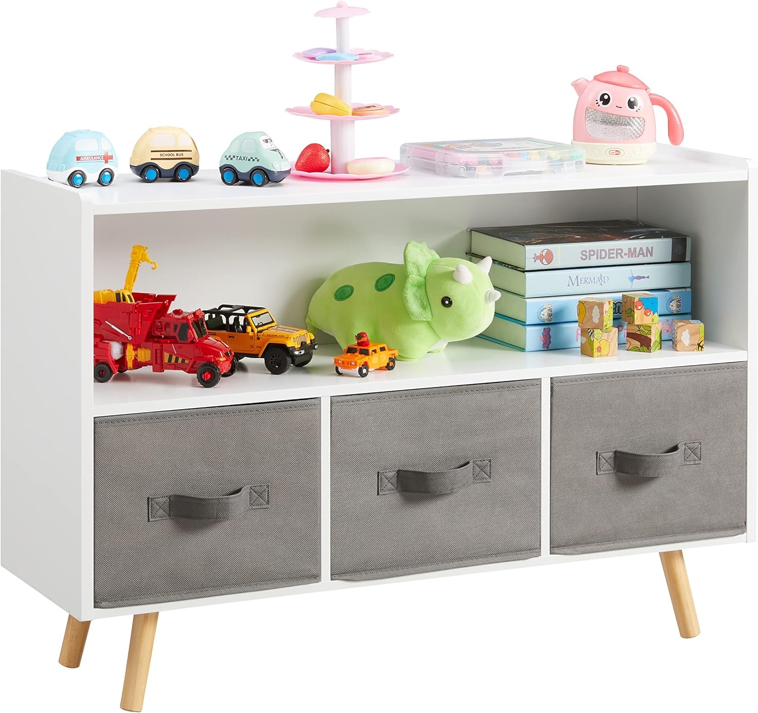 FUNAP Kids Bookshelf and Toy Storage, Kids Wood Bookcase with Drawer