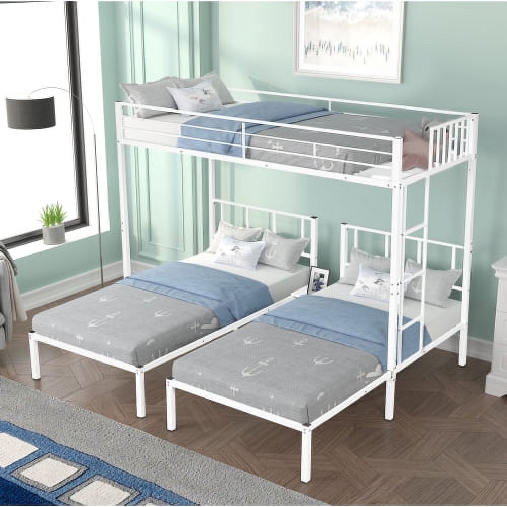 FUNAP Metal Triple Bunk Bed for 3 Twin over Twin&Twin Size Bunk Bed with Builtin Shelf,Can be
