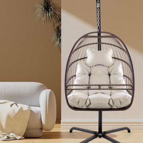 FUNAP Swing Egg Chair with Stand Indoor Outdoor, AntiRust Foldable