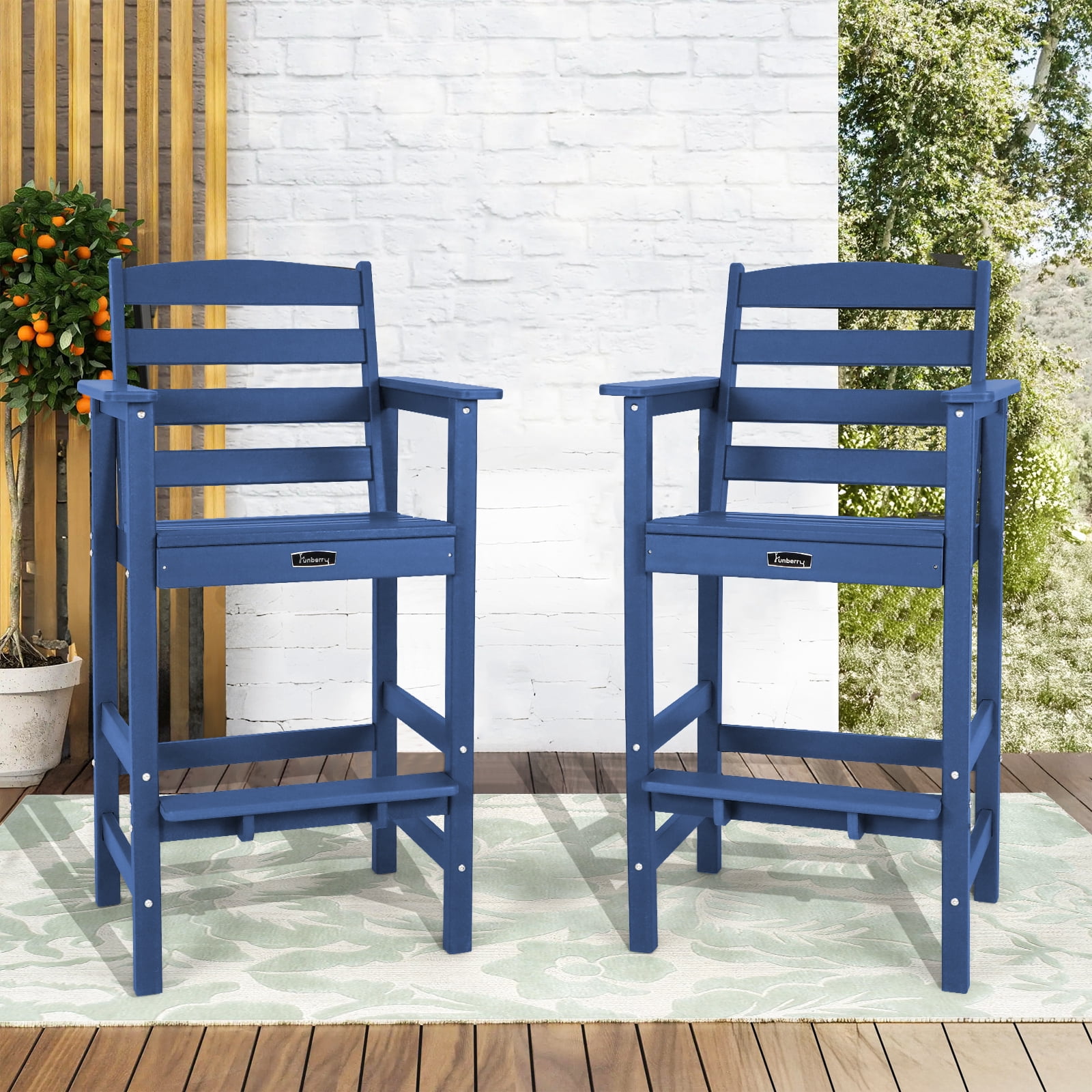 FUNBERRY Bar Height Outdoor Chairs, Tall Adirondack Chairs Set of 2, All Weather HDPE Outdoor Bar Chair for Bistro Patio Balcony