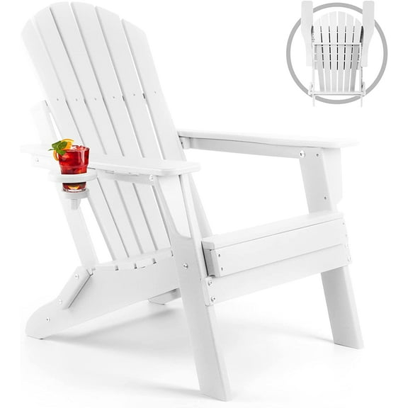FUNBERRY Folding Adirondack Chair, All Weather HDPE Fire Pit Chairs with Cup Holder for Outdoor