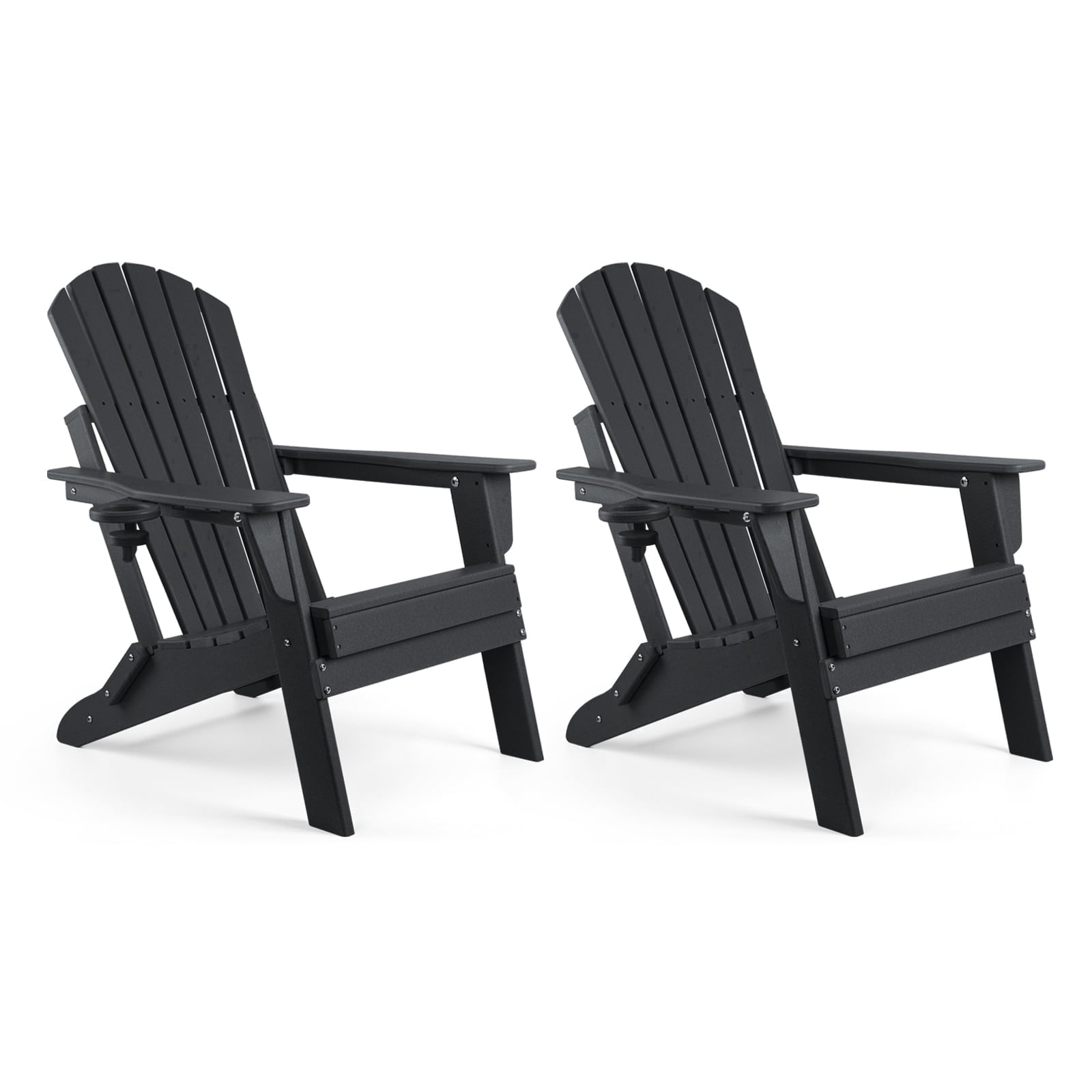 FUNBERRY Folding Adirondack Chair Set of 2, All Weather HDPE Fire Pit Chairs with Cup Holder for Outdoor