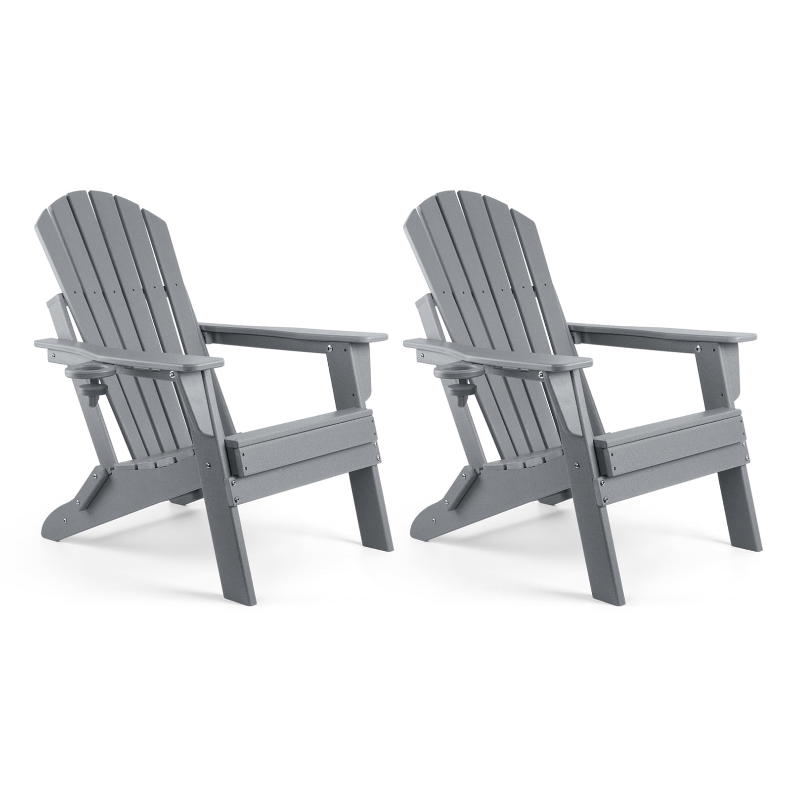 FUNBERRY Folding Adirondack Chair Set of 2, All Weather HDPE Fire Pit Chairs with Cup Holder for Outdoor