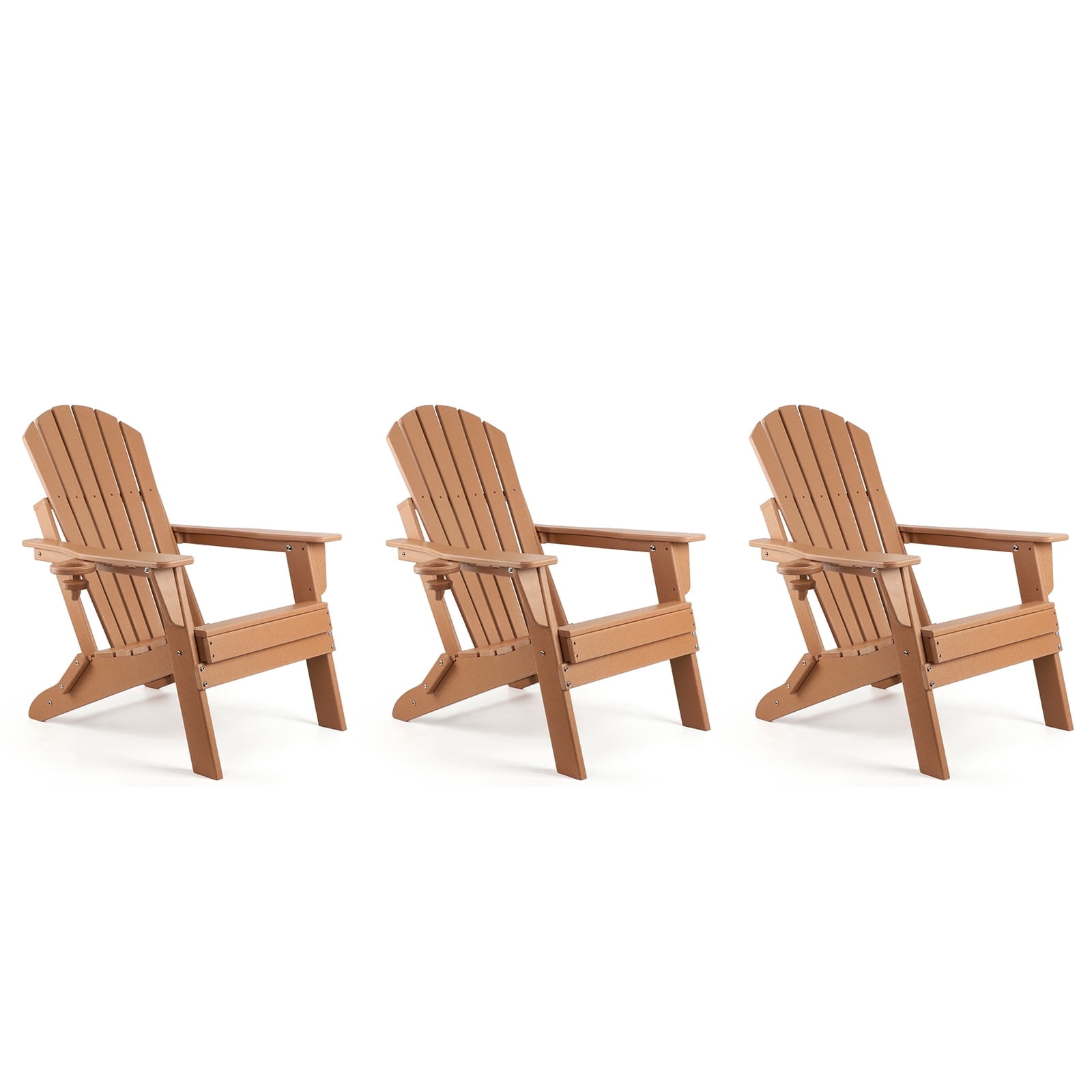 FUNBERRY Folding Adirondack Chair Set of 3, All Weather HDPE Fire Pit Chairs with Cup Holder for Outdoor