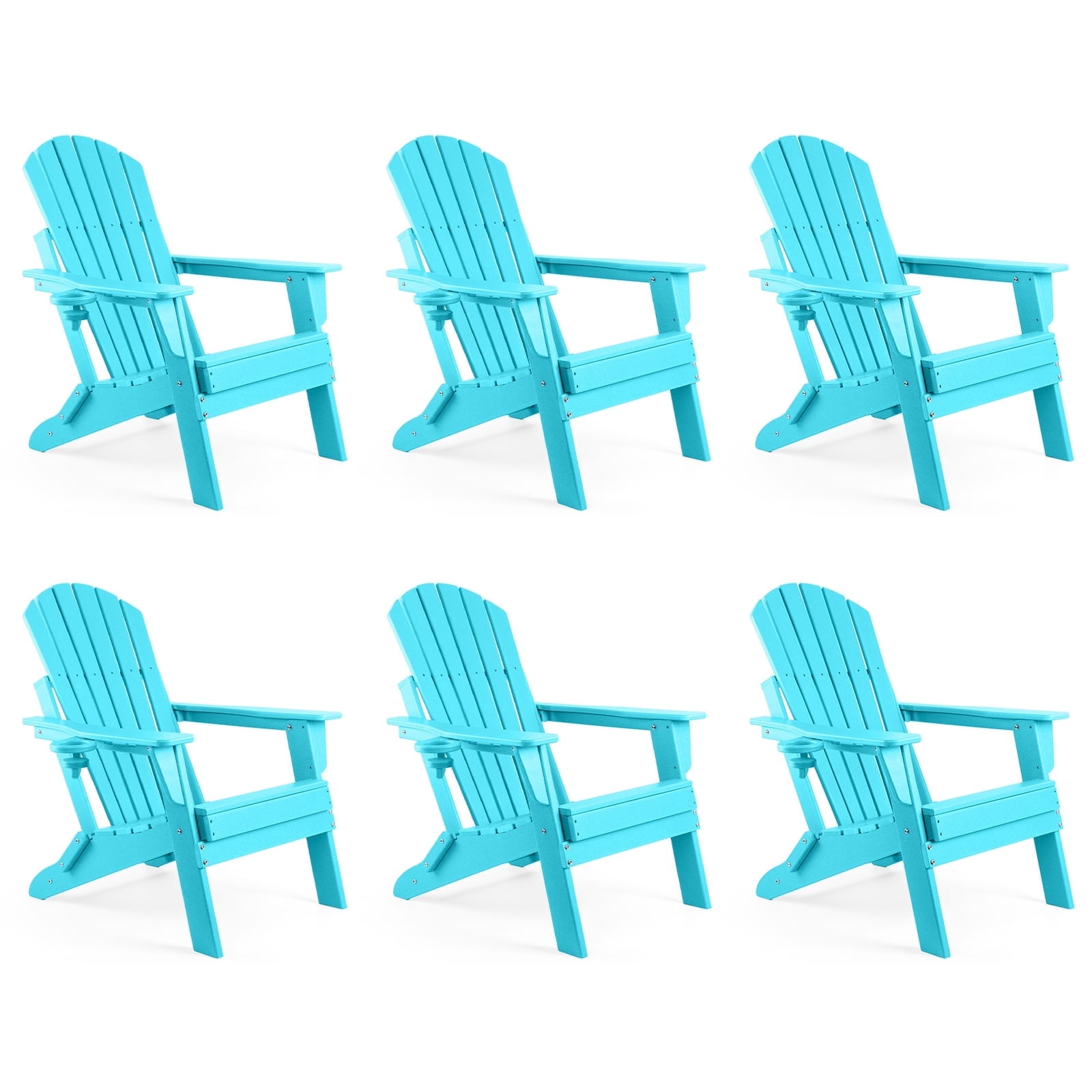 FUNBERRY Folding Adirondack Chair Set of 6, All Weather HDPE Fire Pit Chairs with Cup Holder for Outdoor
