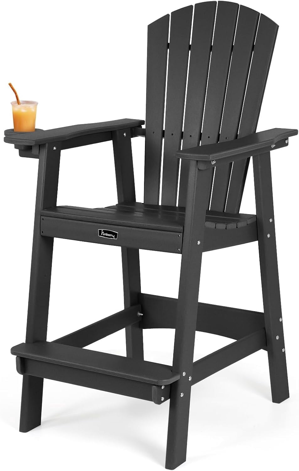 FUNBERRY Tall Adirondack Chairs Set of 2 with Removable Connecting Table, All Weather High Top Balcony Chair with Cup Holders