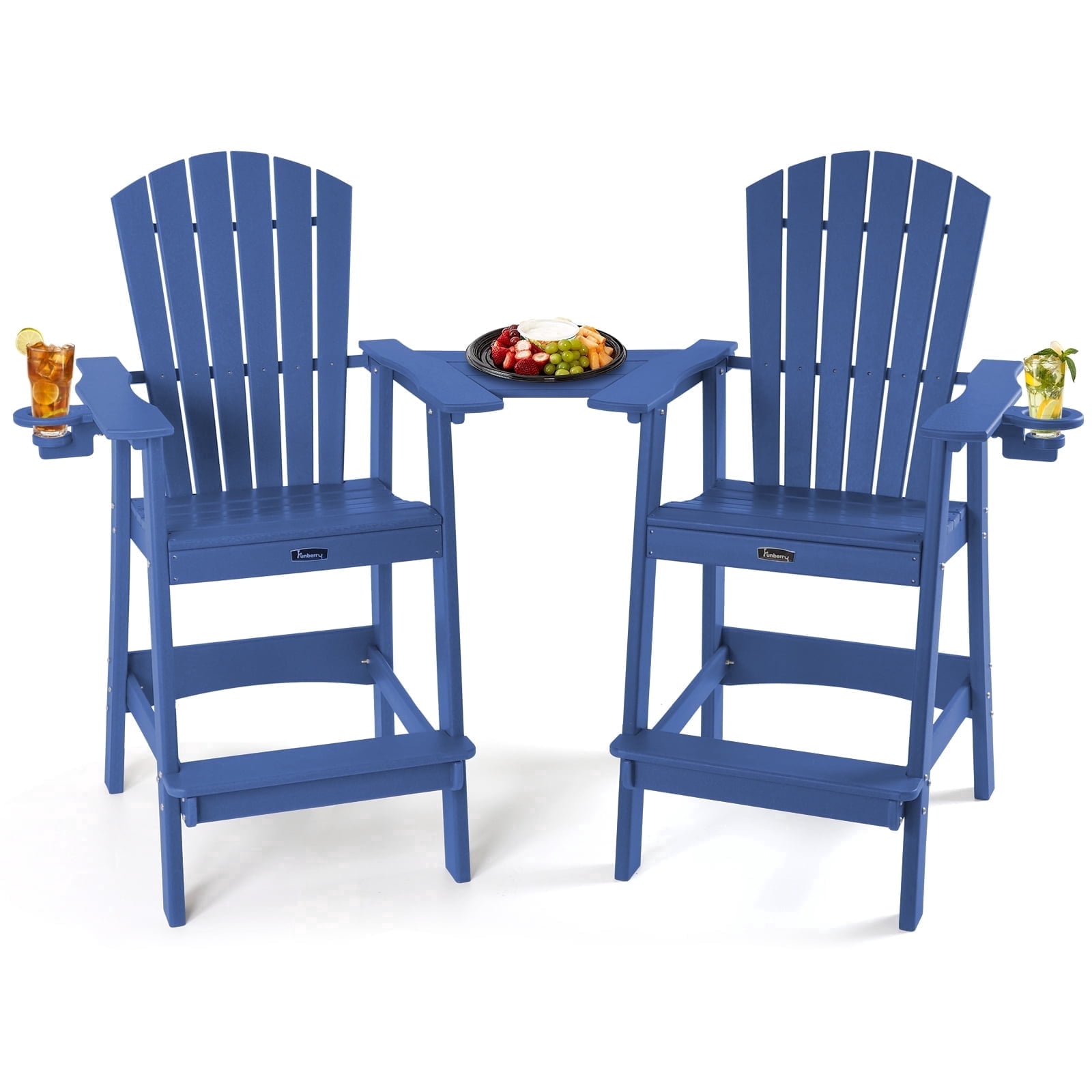 FUNBERRY Tall Adirondack Chairs Set of 2 with Removable Connecting Table, All Weather High Top Balcony Chair with Cup Holders