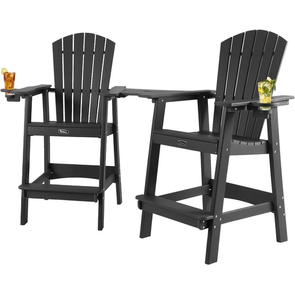 FUNBERRY Tall Adirondack Chairs Set of 2 with Removable Connecting Table, All Weather High Top Balcony Chair with Cup Holders