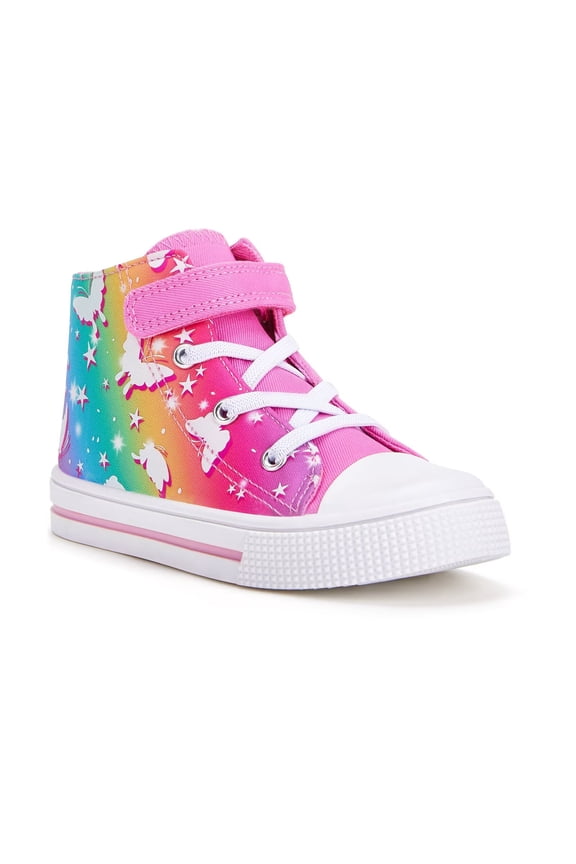 Kids High Top Sneakers Toddler Girls Canvas Shoes, Rainbow, Size 8