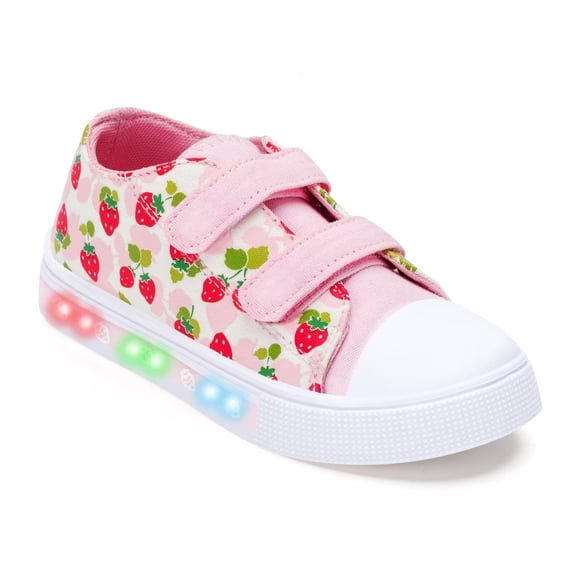 FUNCOO PLUS Kids Light Up Sneakers Toddler Girls Canvas Shoes, Little Pink Strawberry, Size 9