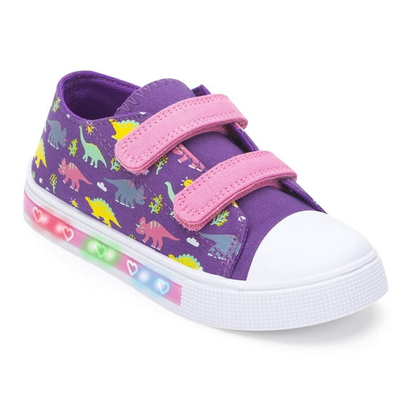 FUNCOO PLUS Kids Light Up Sneakers Toddler Girls Canvas Shoes, Purple Dinosaur, Size 5