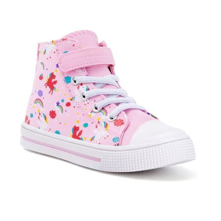 FUNCOO PLUS Kids High Top Sneakers Toddler Girls Canvas Shoes, Pink, Size 8