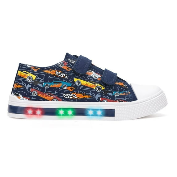 FUNCOO PLUS Toddler Kids Light Up Sneakers Boys Canvas Shoes, Racing Car, Size 1