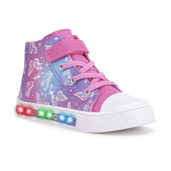 FUNCOO PLUS Toddler Kids Light Up Sneakers Girls High Top Canvas Shoes, Butterfly, Size 11