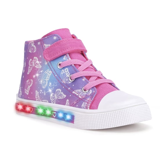 FUNCOO PLUS Toddler Kids Light Up Sneakers Girls High Top Canvas Shoes, Butterfly, Size 12