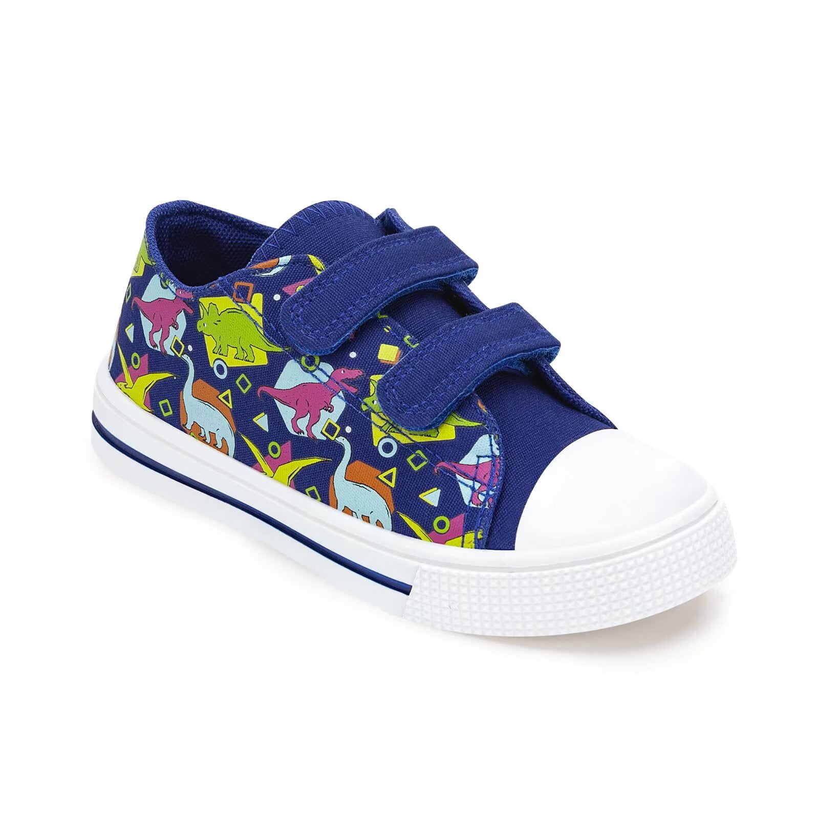 Toddler Kids Sneakers Boys Canvas Shoes with Hook and Loops, Blue Dinosaurs, Big Kid Size 1