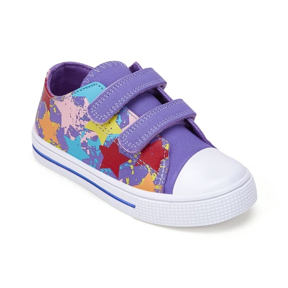 FUNCOO PLUS Toddler Kids Sneakers Girls Canvas Shoes with Hook and Loops, Star, Size 7