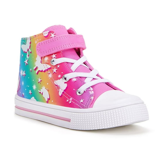 FUNCOO PLUS Toddler Kids Sneakers Girls High Top Canvas Shoes, Rainbow, Size 12