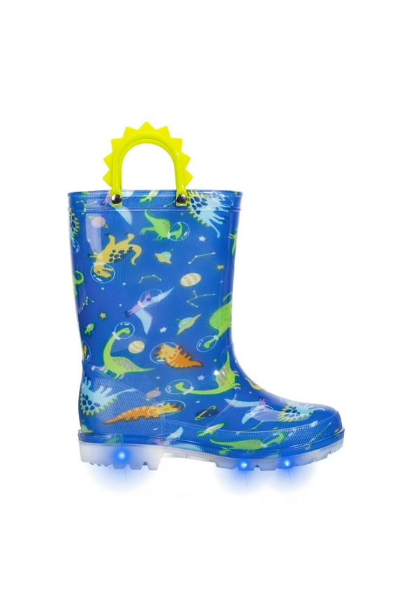 Toddler Kids Rain Boots Boys Light Up Waterproof Boots with Handles, Dinosaur, Toddler Size 10