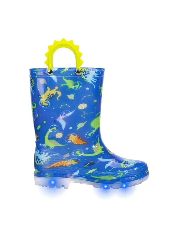 Toddler Kids Rain Boots Boys Light Up Waterproof Boots with Handles, Dinosaur, Toddler Size 6
