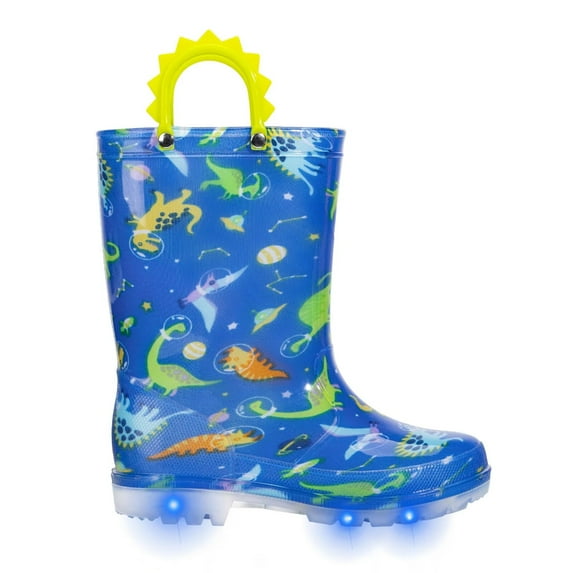 FUNCOO PLUS Toddler Kids Rain Boots Boys Light Up Waterproof Boots with Handles, Dinosaur, Toddler Size 9