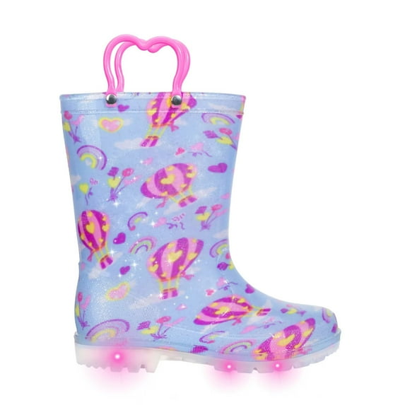 FUNCOO PLUS Toddler Kids Rain Boots Girls Light Up Waterproof Boots with Handles, Hot Air Balloon, Size 8