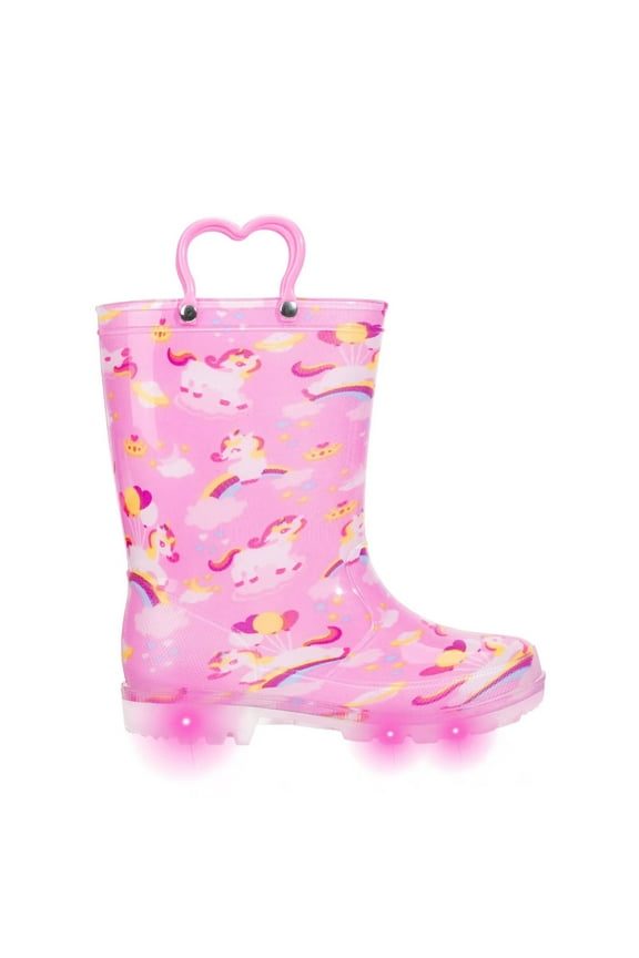 Toddler Kids Rain Boots Girls Light Up Waterproof Boots with Handles, Pink, Toddler Size 10