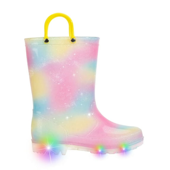 FUNCOO PLUS Toddler Kids Rain Boots Girls Light Up Waterproof Boots with Handles, Ombre, Little Kid Size 11