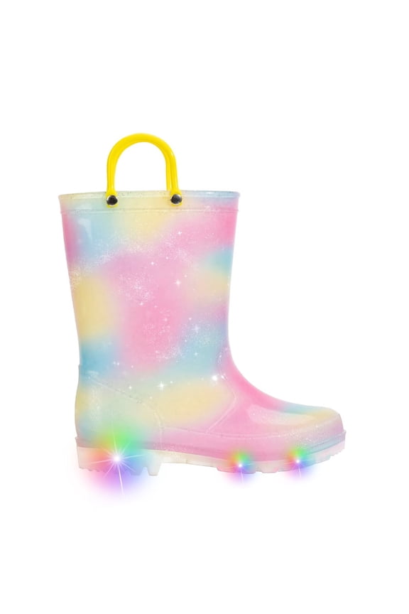 Toddler Kids Rain Boots Girls Light Up Waterproof Boots with Handles, Ombre, Toddler Size 8