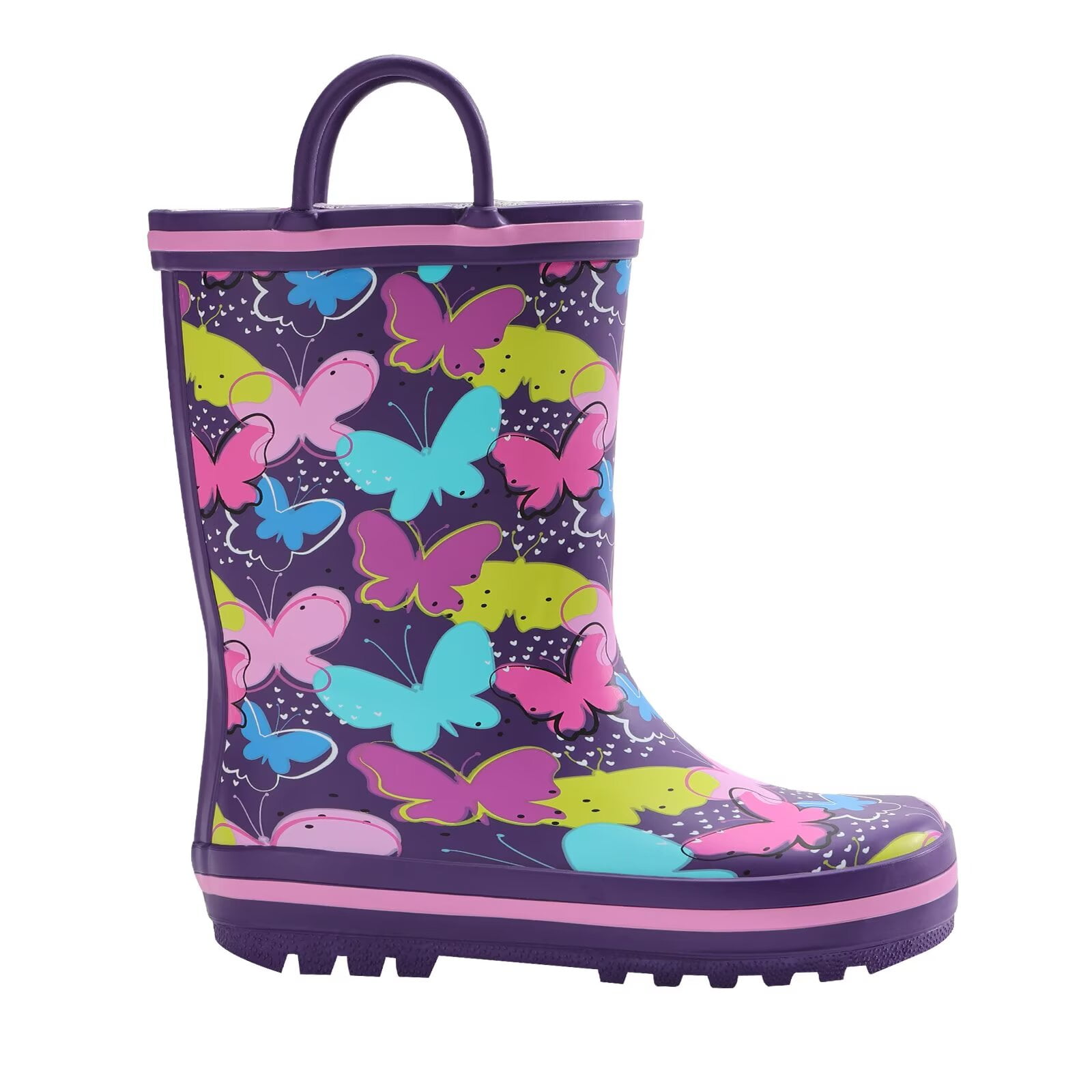 FUNCOO PLUS Toddler Rubber Rain Boots Kids Waterproof Boots for Girls, Butterfly, Big Kid Size 1