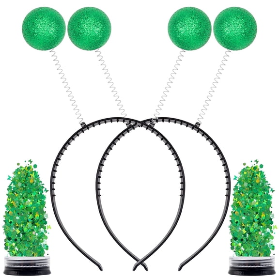 FUNCREDIBLE Alien Headband with Chunky Glitter | Alien Martian Antenna and Holographic Glitter | Halloween Cosplay Space Theme Costume Party Accessories for Women Girls Adults Kids (2 Sets) (Green)