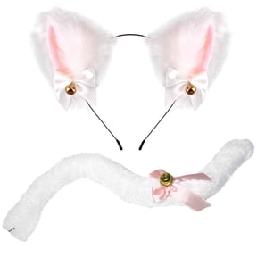 FUNCREDIBLE Cat Ears and Tail Set | Furry Cat Ears Headband with Tail | Kitten Anime Neko Ears | Halloween Cosplay Party Cat Costume Accessories for Women Girls Adult Kids (White)