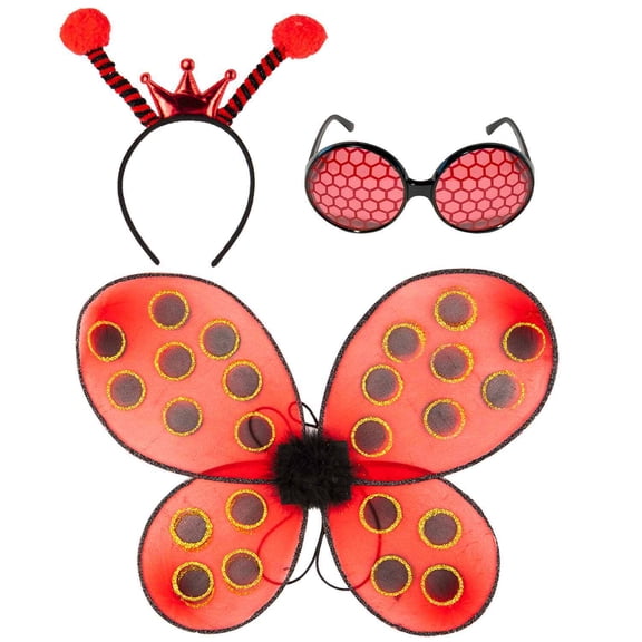 FUNCREDIBLE Ladybug Costume Accessories | Ladybug Wings and Ladybug Headband with Glasses | Red Ladybugs Costume Set | Halloween Cosplay Party Favors for Women, Men and Kids