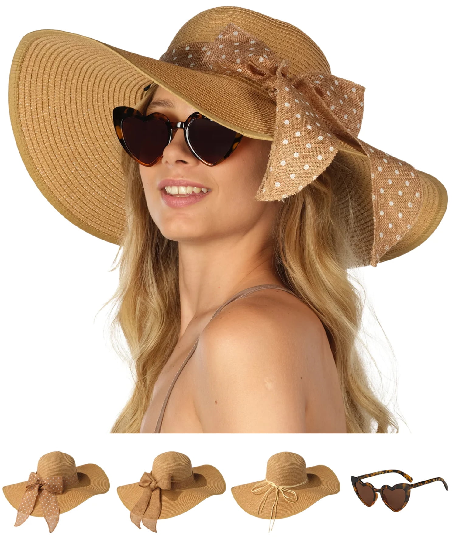 FUNCREDIBLE Wide Brim Sun Hats for Women - Floppy Straw Hat with