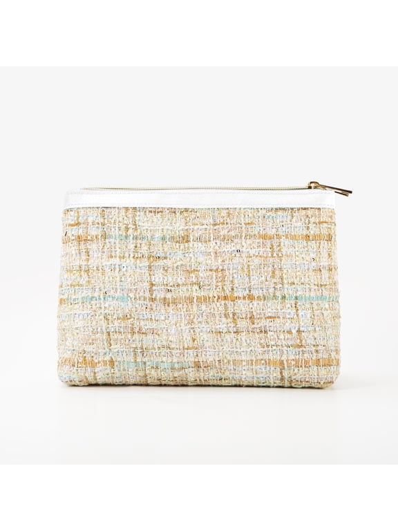 Preppy Tweed Cosmetic Lay Flat Travel Bag, Multicolor