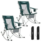 FUNDANGO 2 Pack Camping Rocking Chair Patio Swing Lounge Folding Chair with Headrest for Adult Green