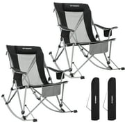 FUNDANGO 2 Pack Camping Rocking Chairs Folding Swing Chair Lounger with Headrest for Adult Support 220lbs Black