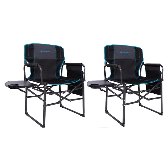 FUNDANGO 2 Person Director Foldable Camping Chair, 2Pack Oversized Heavy Duty Folding Camping Chairs for Adults Support 400lbs, Outdoor Lawn Chair for Camping, Beach, Camping, Black Blue, 2 Pack