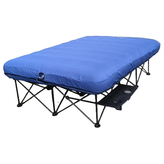 FUNDANGO 2 Person Oversized Folding Camping Cot with Air Matress, Double Outdoor Foldable Bed Cot Support 660lbs, Brushed Microfiber Queen Camping Bed for Adults with Side Table, Navy Blue