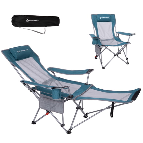 FUNDANGO 4-Position Adjustable Reclining Camping Chairs, 2-in-1 Folding Lounge Chair, with Headrest & Removeable Footrest, Folding Camping Chair for Picnic, Fishing, 390lbs Capacity